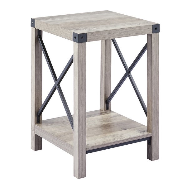 CO-Z 16-Inch Farmhouse Side or End Table with Storage Shelf