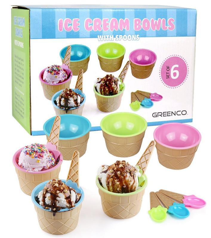 Greenco Set of 6 Vibrant Colors Ice Cream Bowls and Spoons