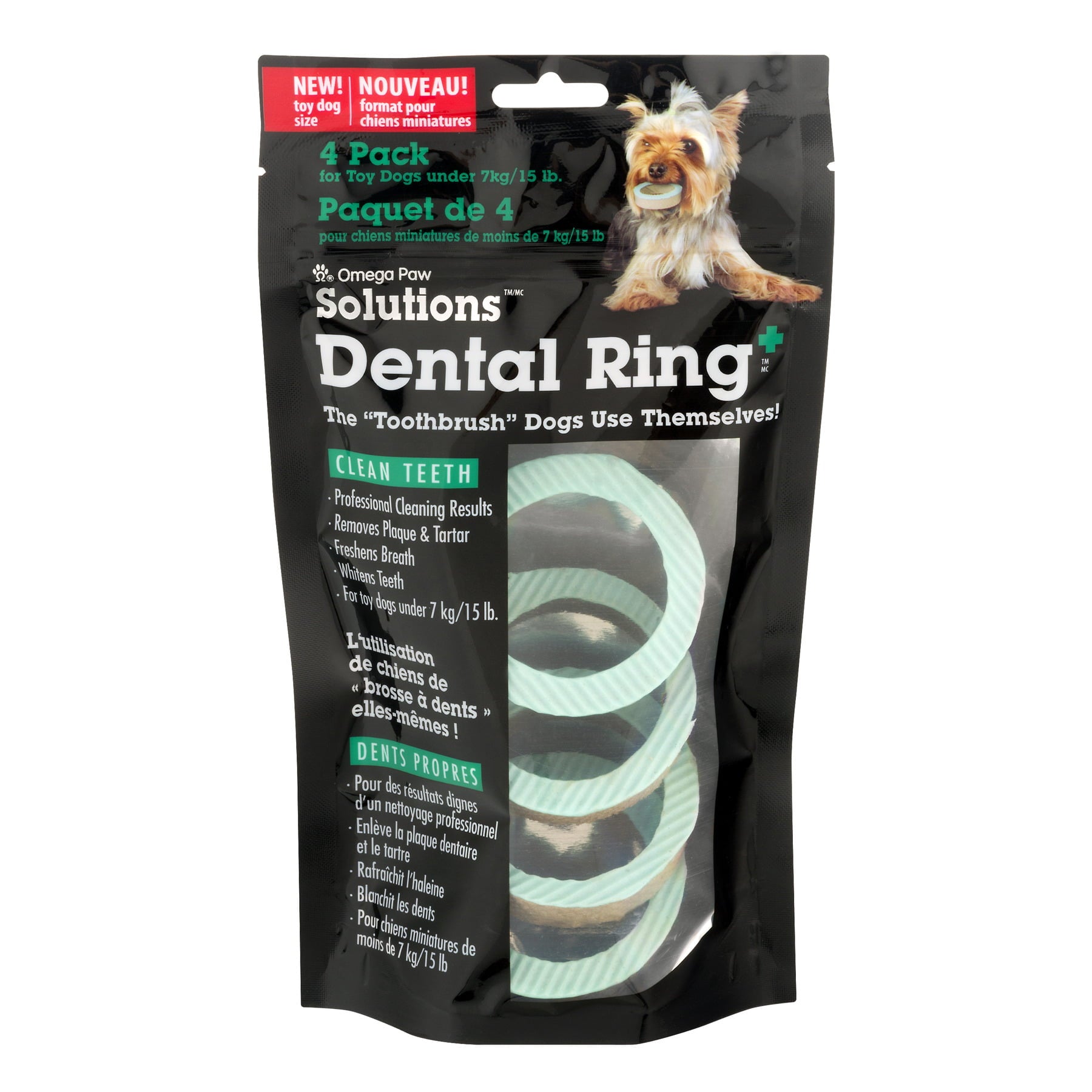 Omega Paw Solutions Dental Ring Oral Care Chews for Dogs， Extra Small