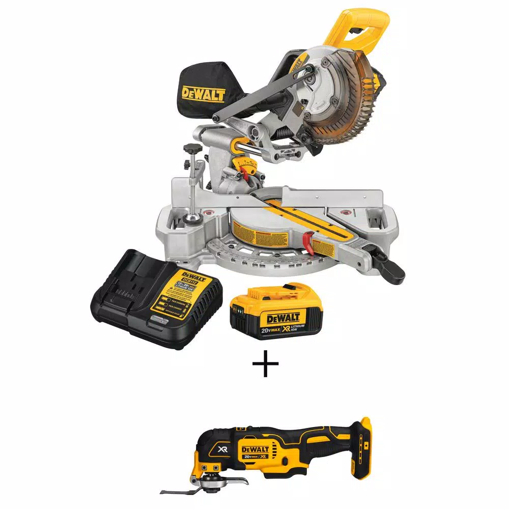 DEWALT 20-Volt MAX Cordless 7-1/4 in. Sliding Miter Saw with (1) 20-Volt Battery 4.0Ah and Oscillating Tool and#8211; XDC Depot