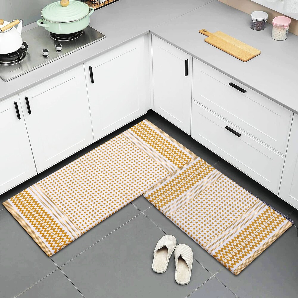 Anti Fatigue Standing Cushioned Kitchen Bath Mats [Set of 2] Woven Cotton  Waterproof  Non Slip  for Office  Sink  Laundry