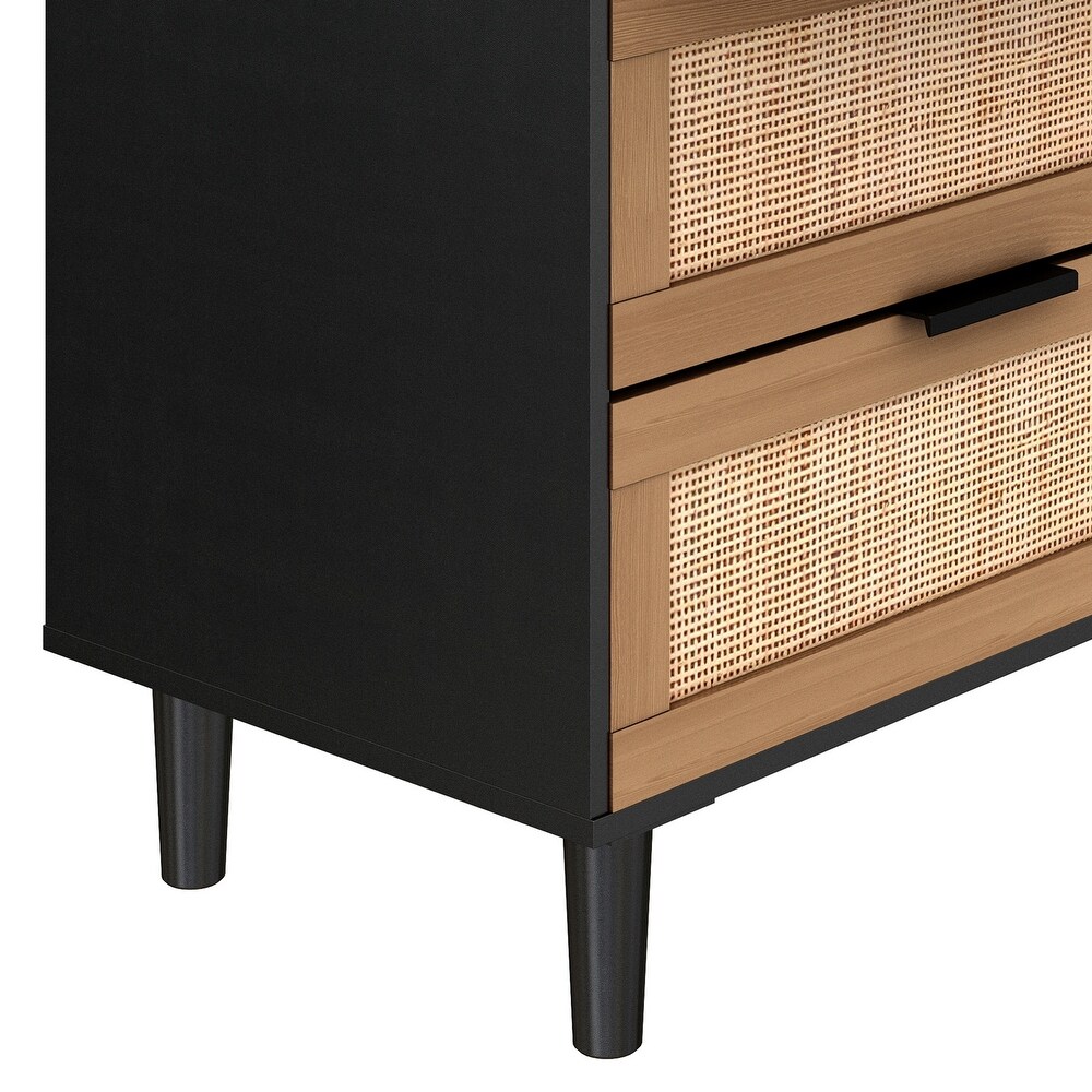 Black Rattan Drawer Dresser with 6 Drawers  Ideal for Bedroom and Living Room