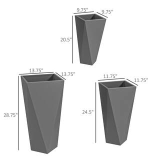 Outsunny Middle 20.5 in. Dia. Gray MgO Composite Planter with Drainage Holes (3-Pack) 84H-109V00GY