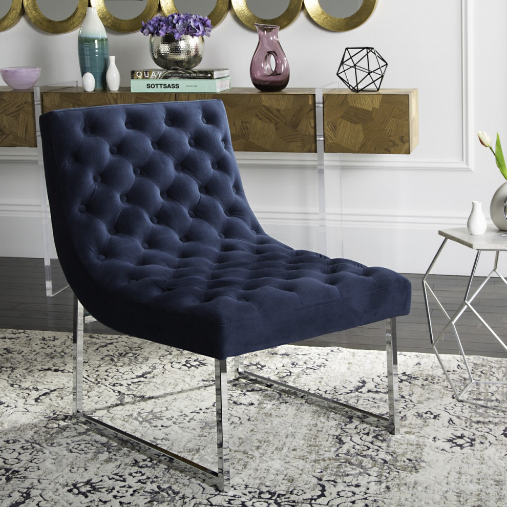 Dudley Velvet Tufted Accent Chair Navy   Contemporary   Armchairs And Accent Chairs   by Virgil Stanis Design  Houzz