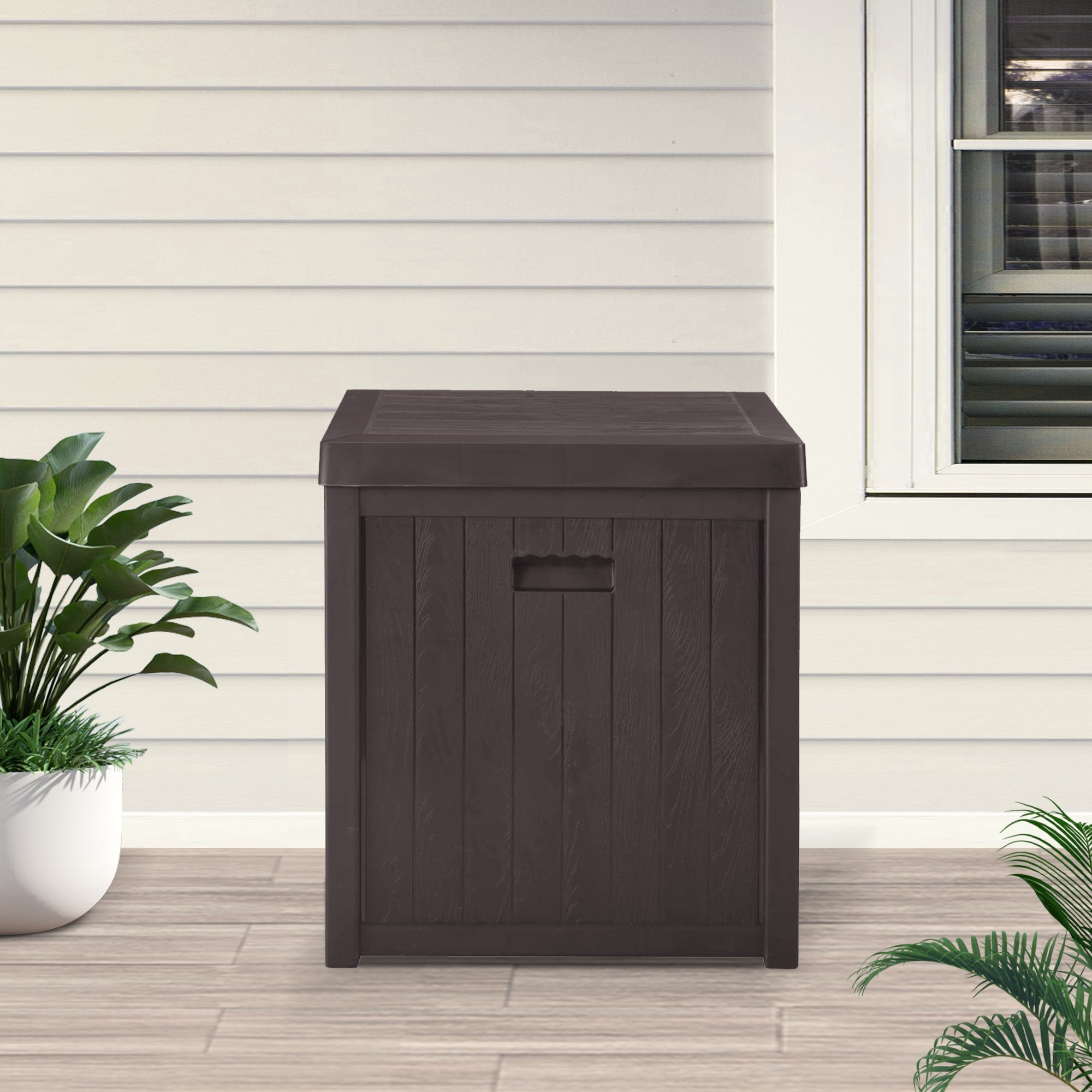 Resin Patio Storage Box, 51 Gallon Outdoor All-Weather Deck Storage Container Box, Brown