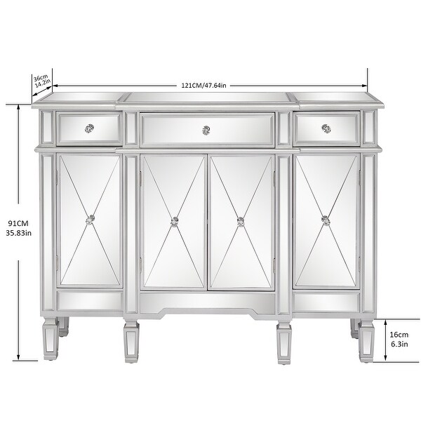 Glass TV STAND with 3-Drawers 4 X Shape Doors Cabinet