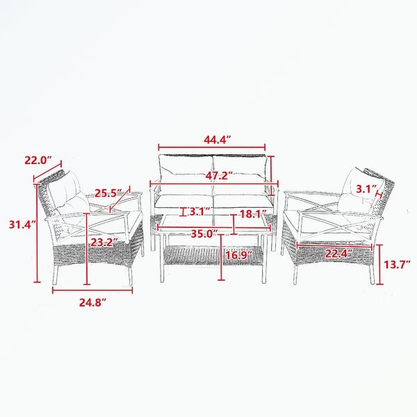 4 piece sectional rattan wicker corner sofa set with cushion - Overstock - 37503755