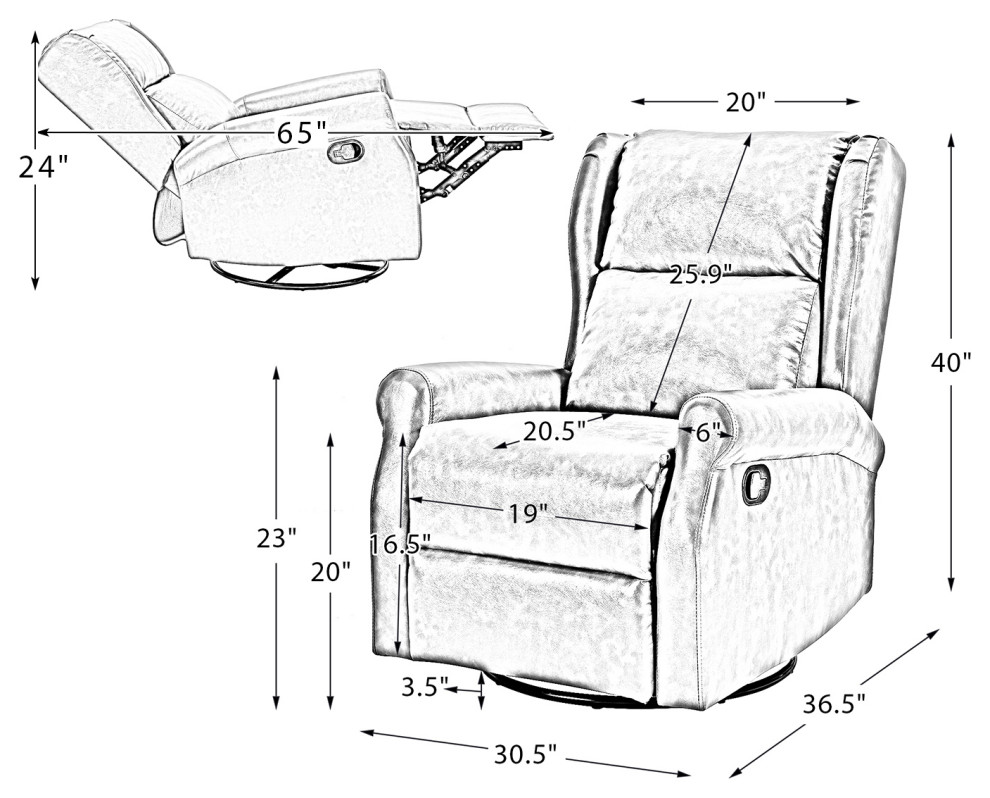 Comfy Faux Leather Manual Swivel Recliner With Metal Base   Contemporary   Recliner Chairs   by Karat Home  Houzz