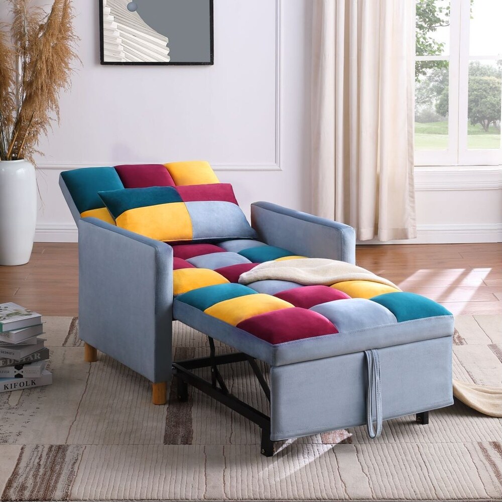 Convertible velvet Fabric Sleeper Sofa Chair Bed with Pillow