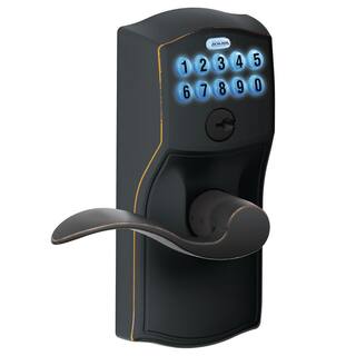 Schlage Camelot Aged Bronze Keypad Door Lock with Accent Handle and Flex Lock FE595 V CAM 716 ACC