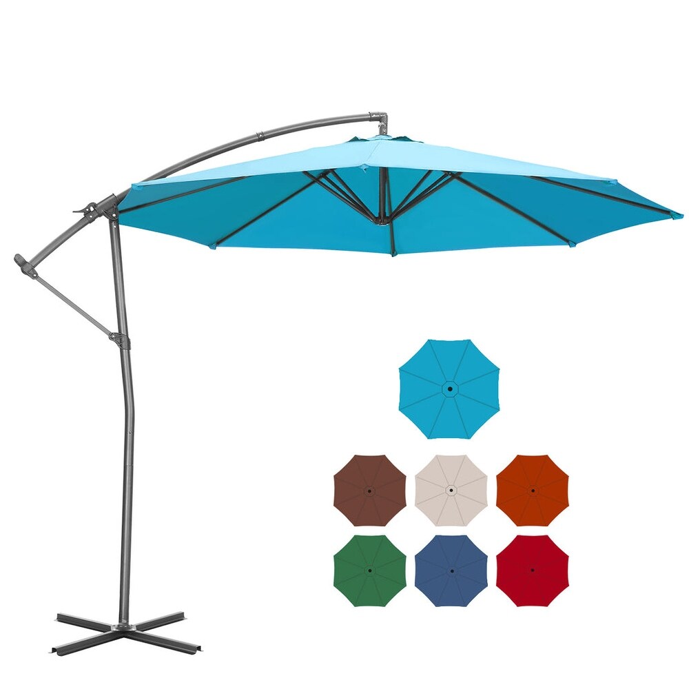 Zenova 10FT Patio Offset Umbrella with 360 Degree Rotation and Cross Base