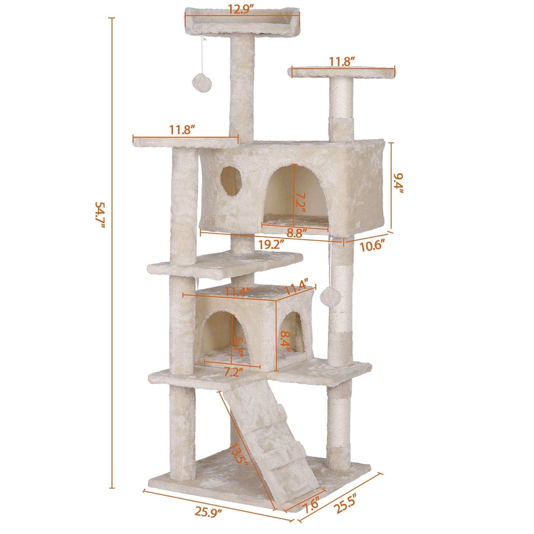 ZENSTYLE 55-in Cat Tree and Condo Scratching Post Tower， Beige