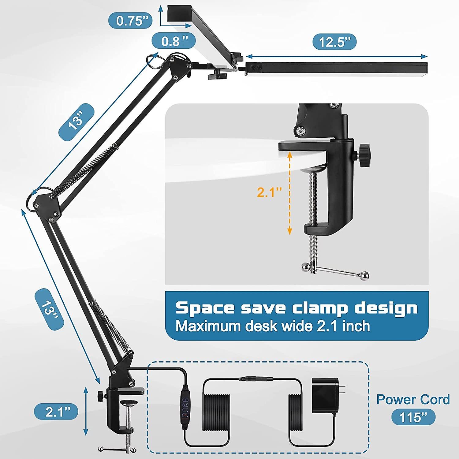 Eu/us 12v Reading Desk Lamp With 96pcs Led Lights Adjustable Swing Arm Lamp With Clamp  Folding Light For Office/study/working