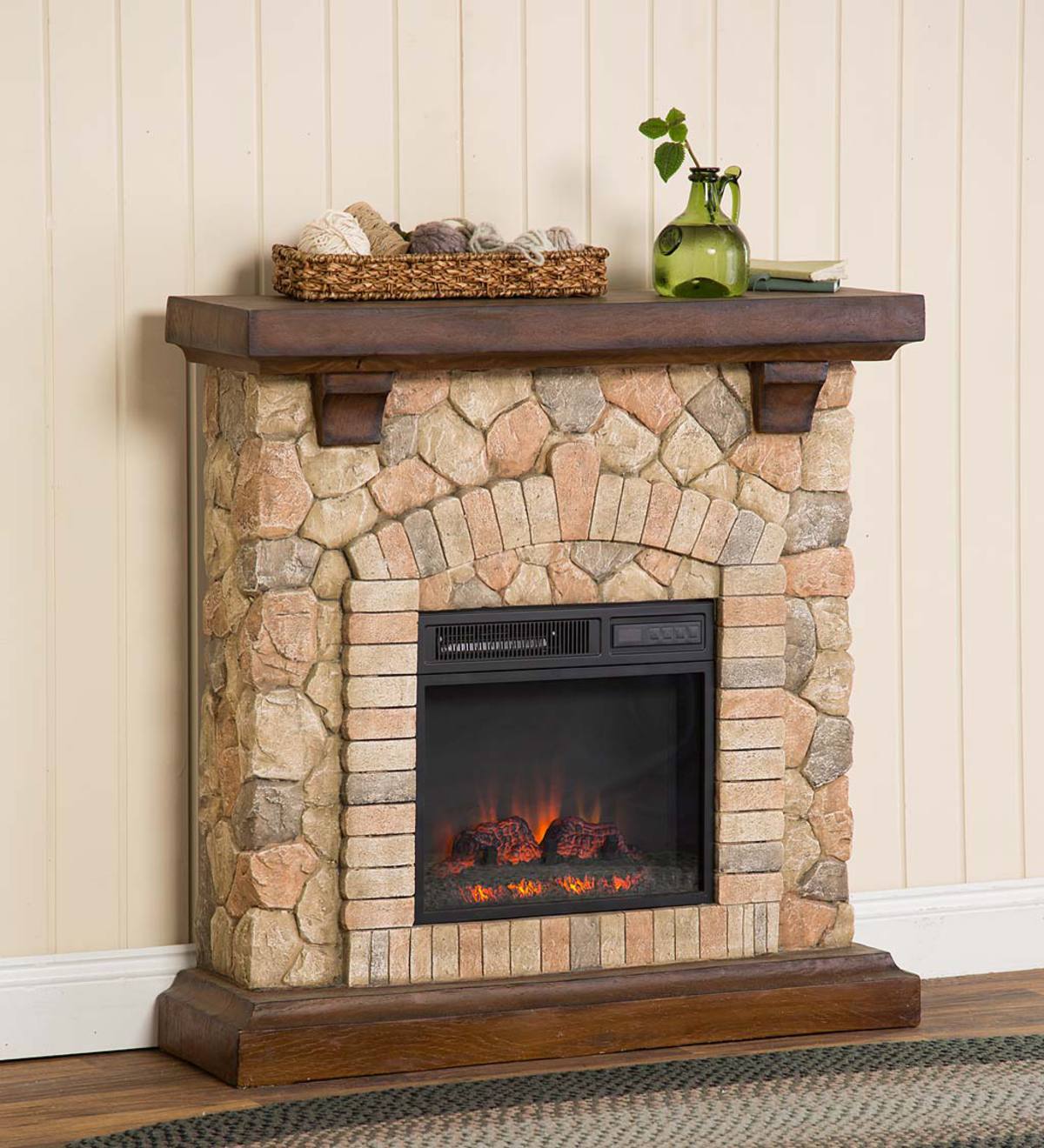 ClassicFlame Tequesta Stone Electric Quartz/Ventless Fireplace Heater - Old World Brown