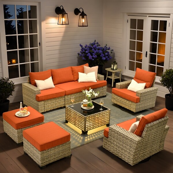 HOOOWOOO 9piece Outdoor Patio Wicker Furniture Set with Coffee Table