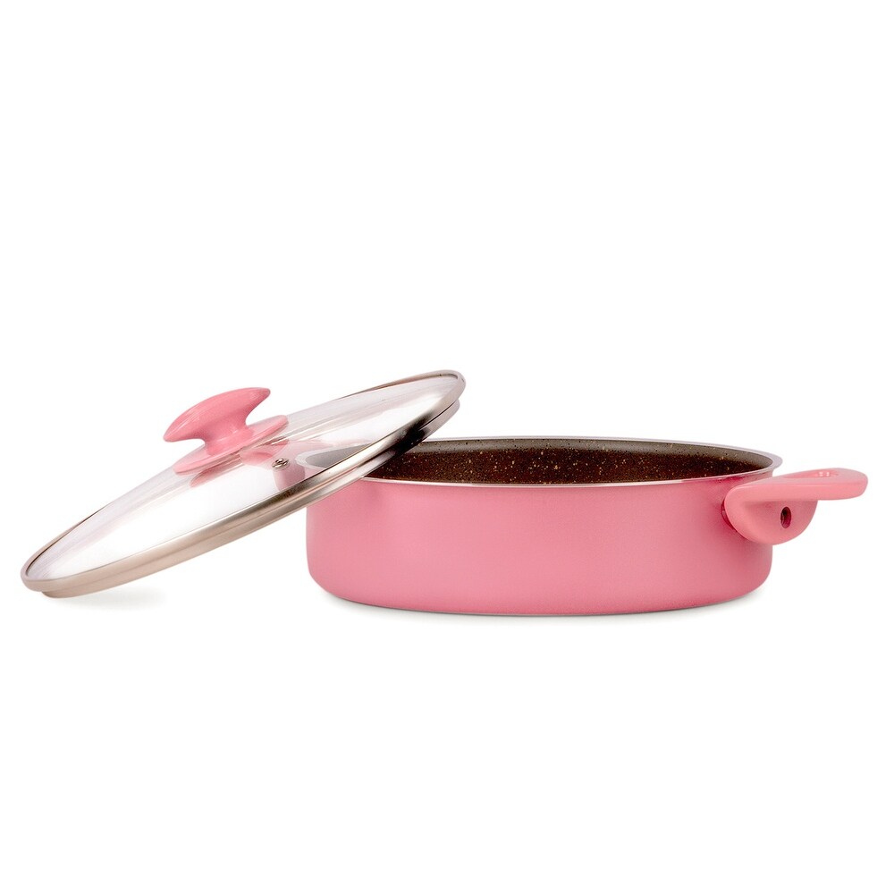 Rose Non Stick Dutch Oven Low Casserole w/ Glass Lid