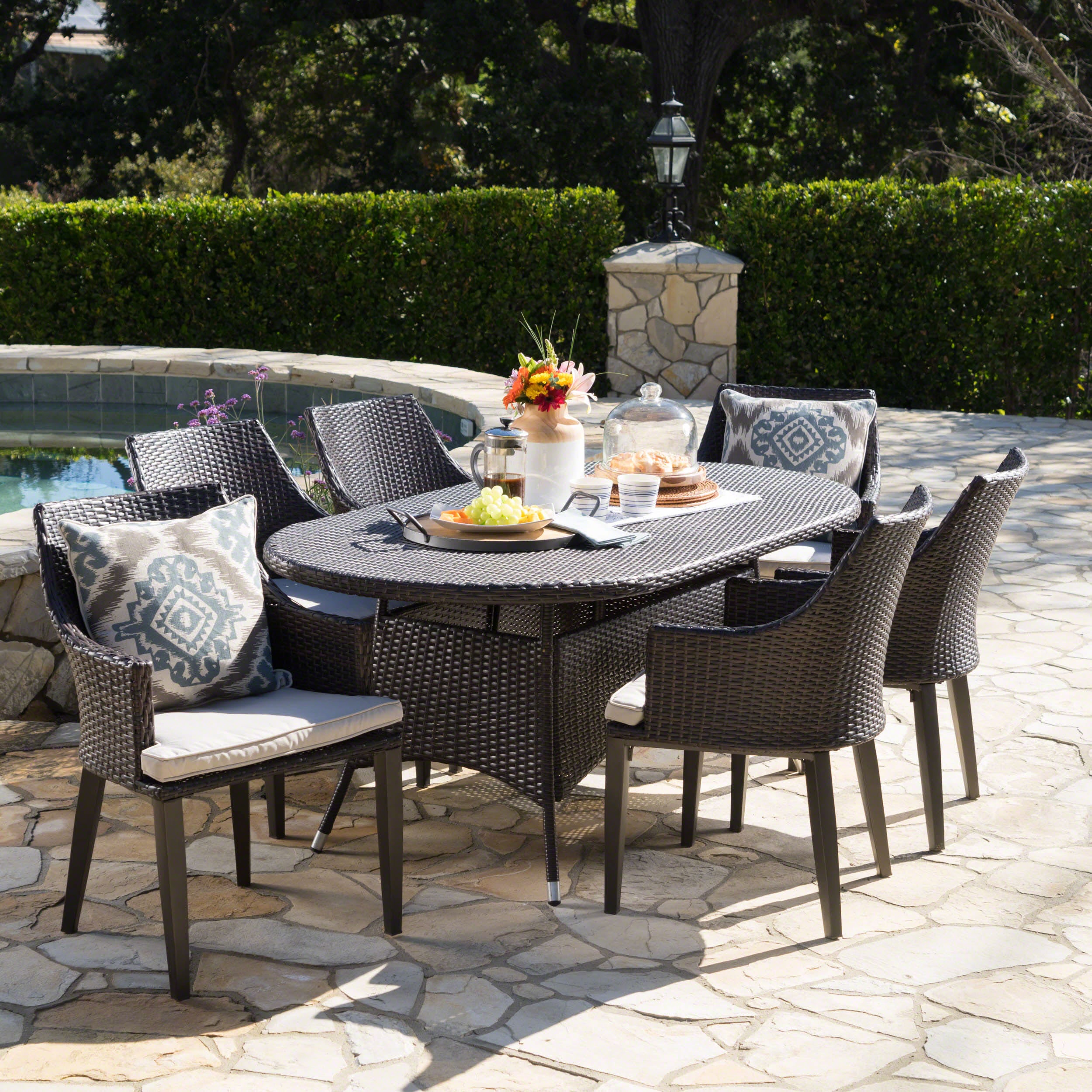 Leeward Outdoor 7 Piece Wicker Oval Dining Set