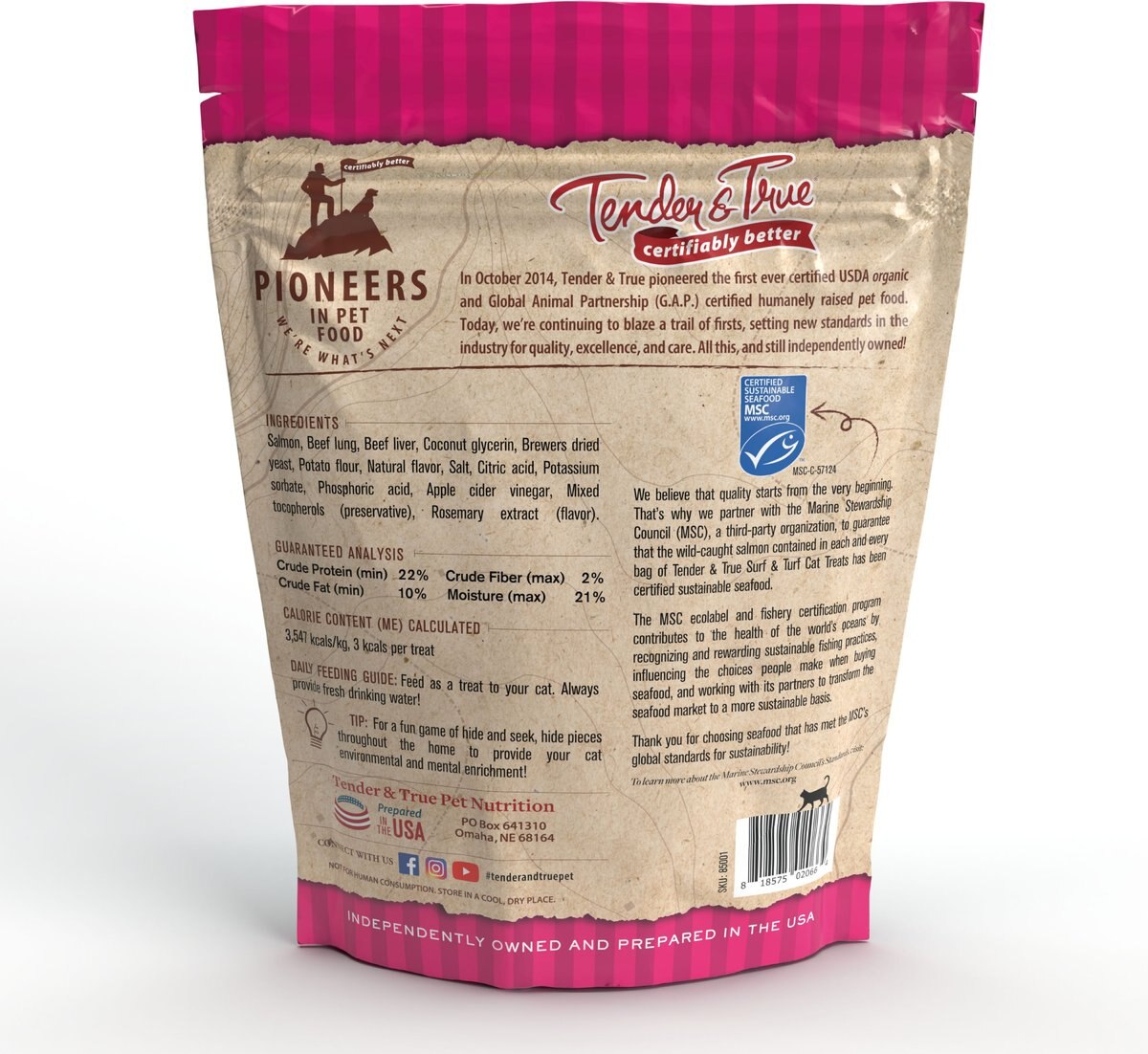 Tender and True Surf and Turf Grain-Free Cat Treats， 3.75-oz bag