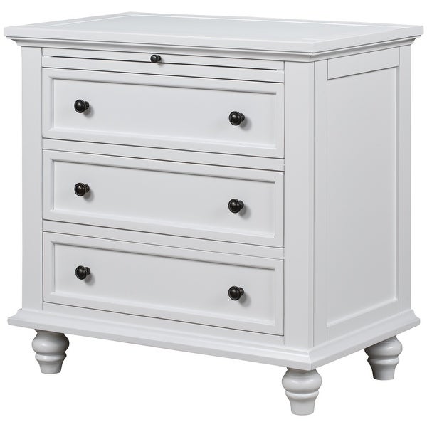 3-Drawer Wood Nightstand， Storage Cabinet with Pull out Tray - - 36938354