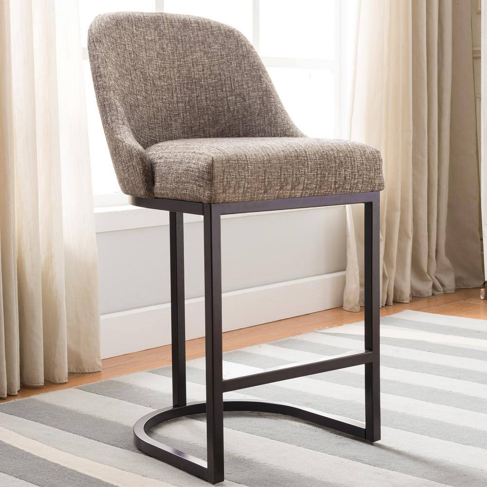 Leick Home Barrelback 39 in. Gray Linen Counter Stool with Espresso Metal Base (Set of 2) 10132ESGL