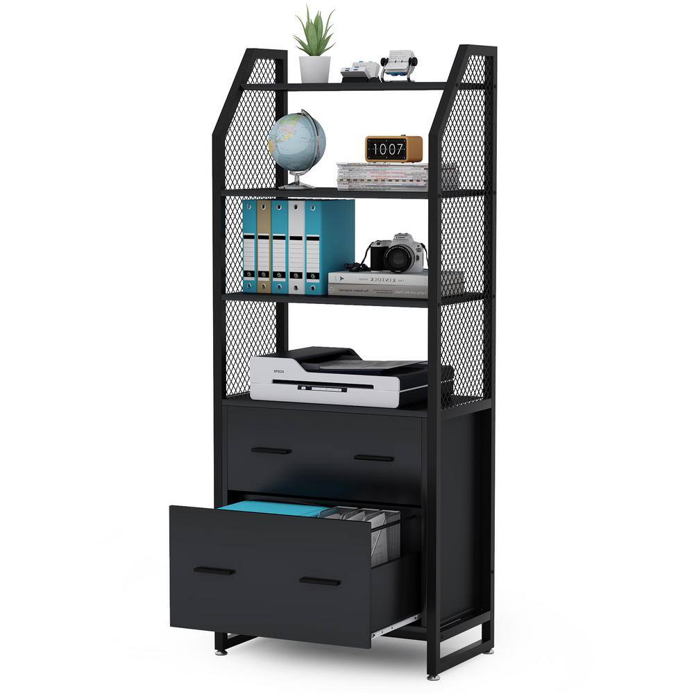 TRIBESIGNS WAY TO ORIGIN Cacey Black File Cabinet with 4 Storage Shelves and 2 Drawers HD-F1324