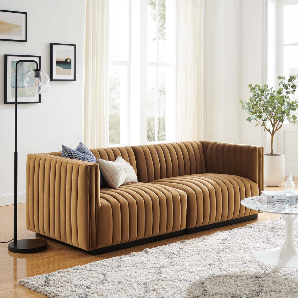 Conjure Channel Tufted Velvet Loveseat   Contemporary   Loveseats   by Modway  Houzz