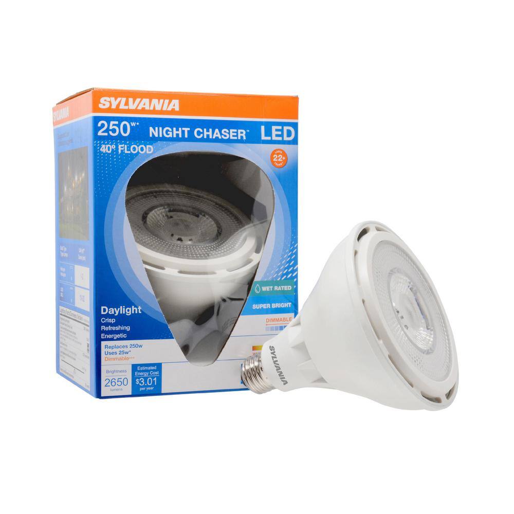 Sylvania 26-Watt (250-Watt Equivalent) PAR38 Night Chaser LED Flood Light Bulb in 3000K Bright White Color Temperature (1-Pack) 74793