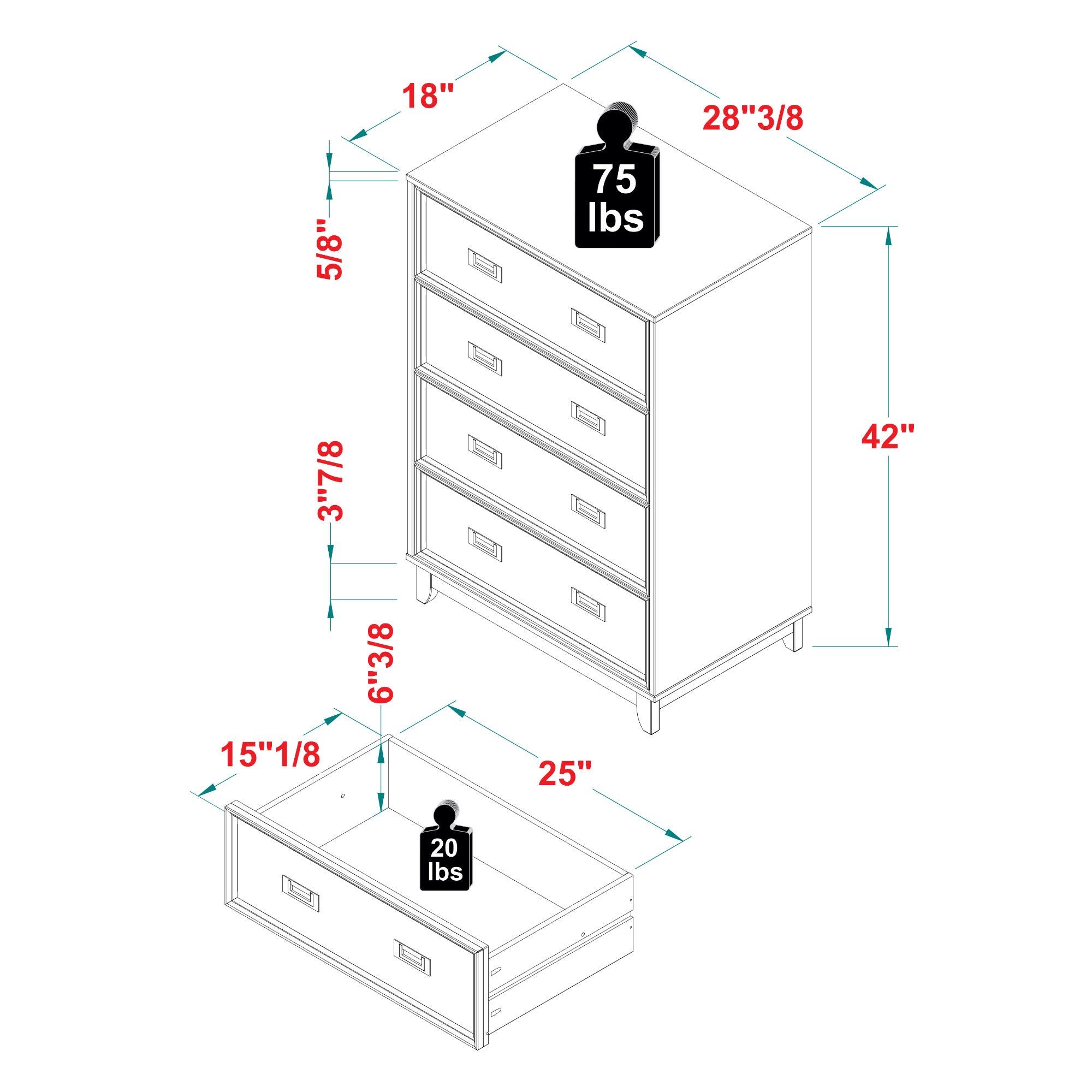 Manor Park Classic Modern Solid Wood 4-Drawer Dresser, Black