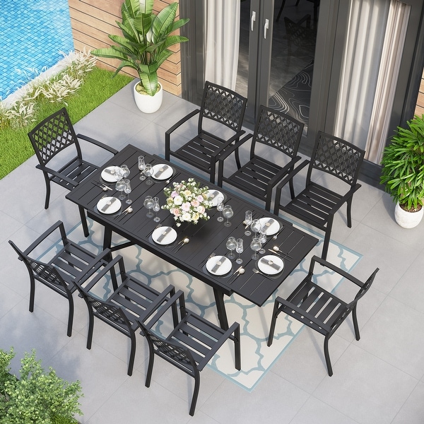 MAISON ARTS Outdoor Patio Dining Set of 7/9 with Metal Expandable Rectangular Dining Table and Metal Chairs