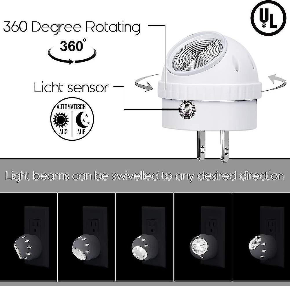 Liangnv Plug-in Night Lights， Neutral White Led Nightlight， 360 Rotation， Dusk To Dawn Sensor， Kids，