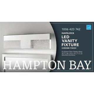 Hampton Bay Havelock 22.7 in. 1-Light Chrome Integrated LED Bathroom Vanity Light Bar with Clear Seedy Glass KGL1391L-2CR