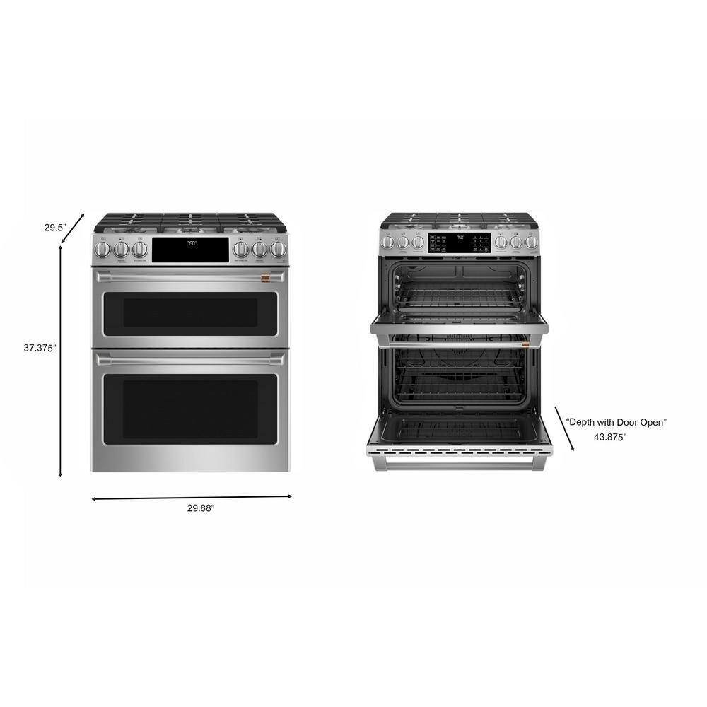 Cafe 30 in. 6.7 cu. ft. Smart Slide-In Double Oven Gas Range in Stainless Steel with Convection and Air Fry CGS750P2MS1