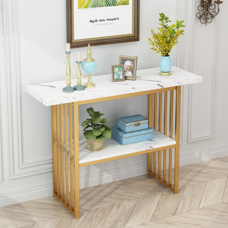 Modern 42 Inch Console/Accent Table with Geometric Metal Legs