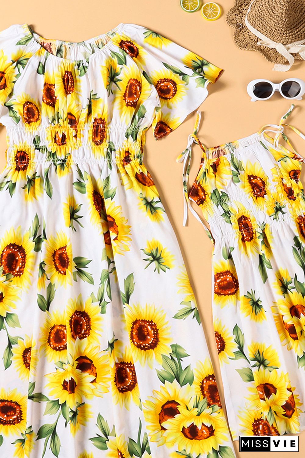 Family Matching Sunflowers Print Dress Wholesale