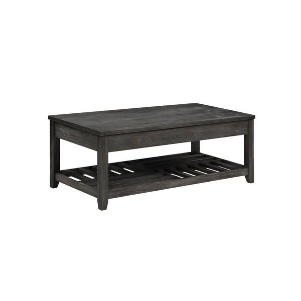 Transitional Style Wooden Coffee Table with Open Slatted Shelf， Gray