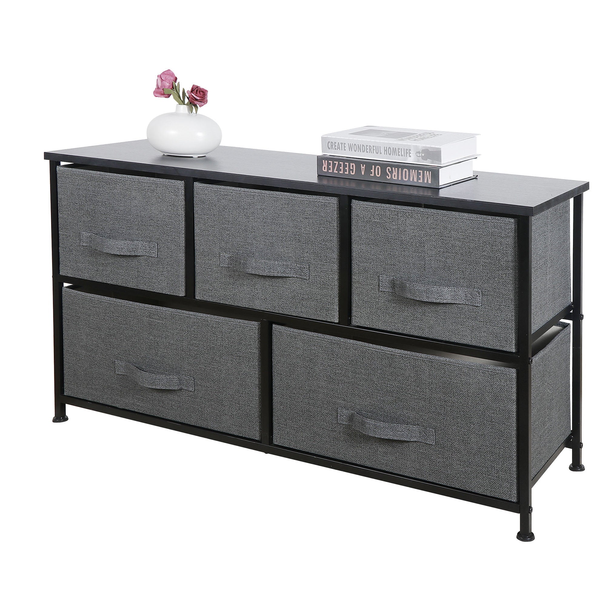 ZENY 2 Tiers Sturdy Steel Frame Wide Dresser Storage Tower Entryway Storage, Gray