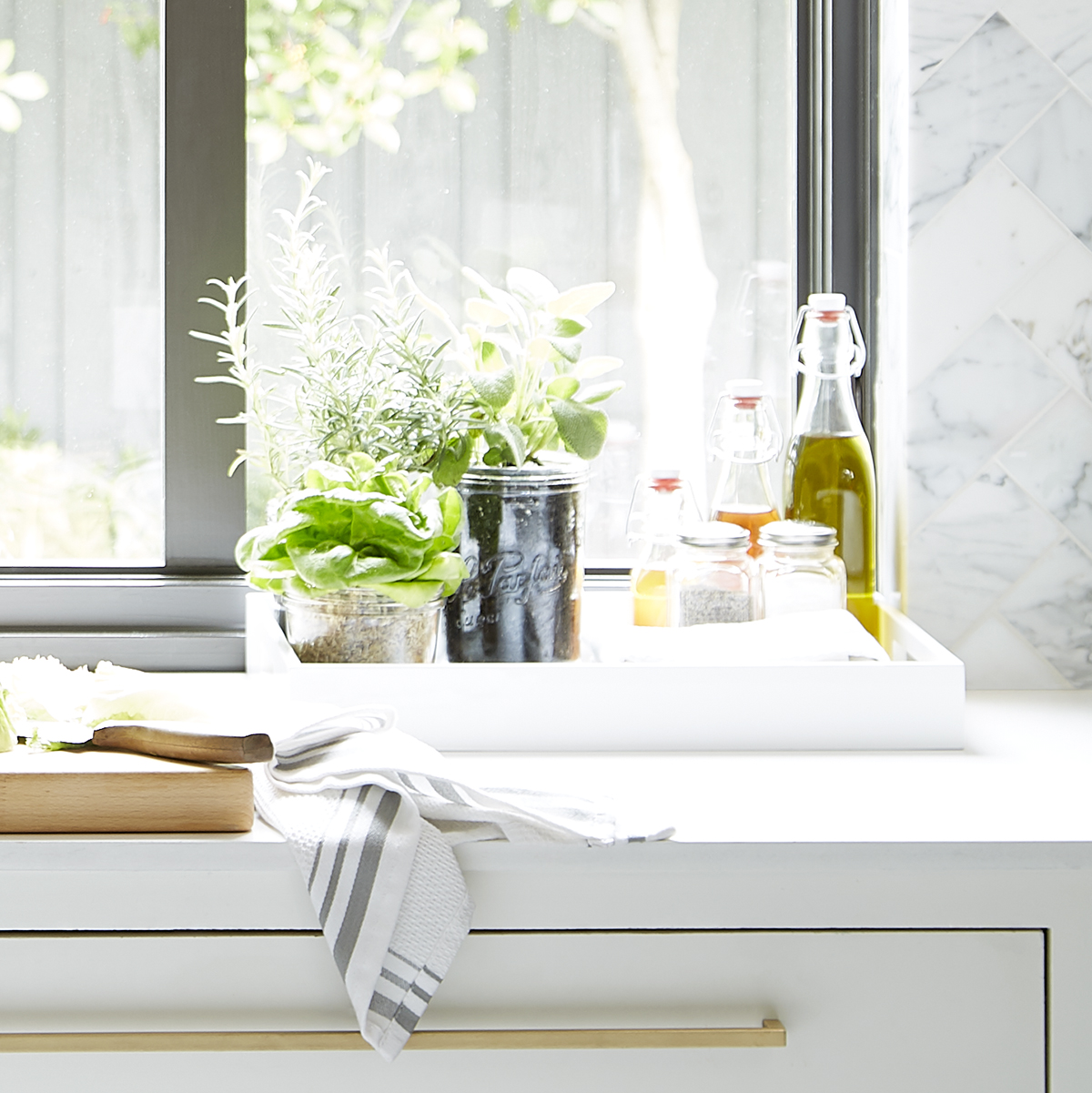 White Lacquered Serving Trays with Handles