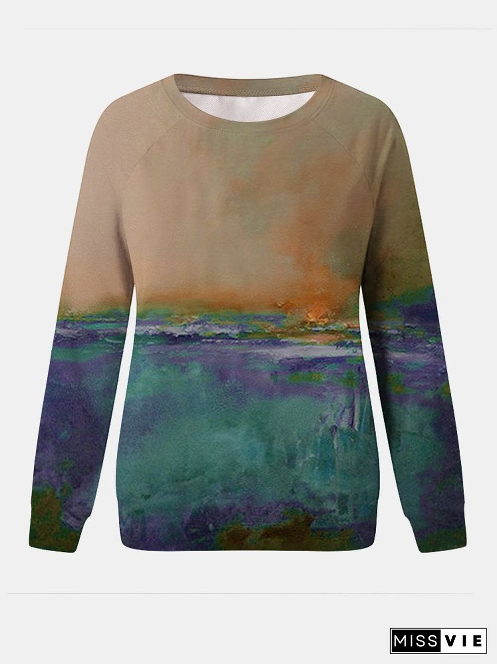 Art Oil Painting Long Sleeve Crew Neck Sweatshirts