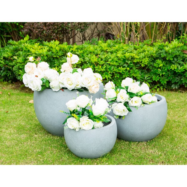 Kante Lightweight Concrete Outdoor Set Of 3 Planters Gray Rosemead Home amp Garden Inc