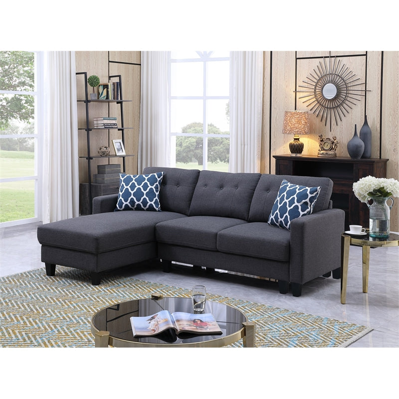 Devion Furniture Transitional Style Linen Fabric Sectional Sofa in Dark Gray