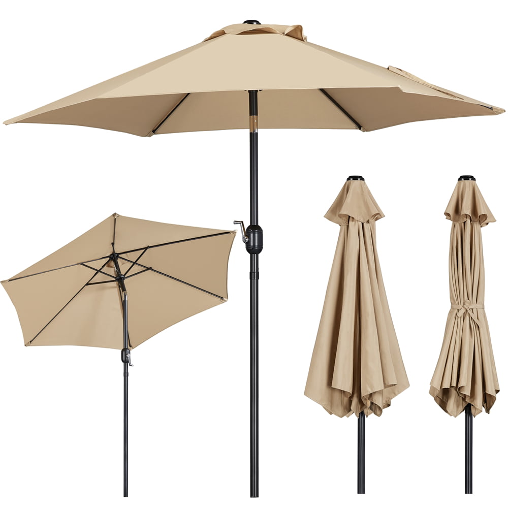 SMILE MART 7.5 Foot Patio Umbrella with Crank and Push Button to Tilt, Tan