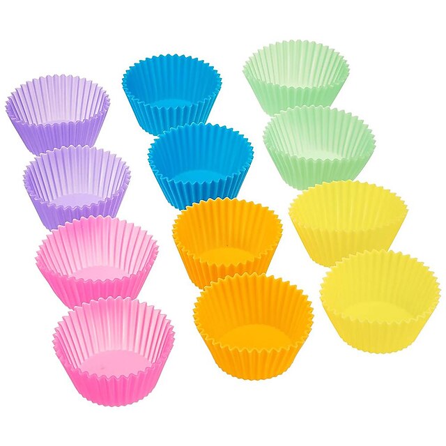 12 Pcs Reusable Silicone Baking Cups Nonstick Muffin Molds for Cake Balls Muffins Cupcakes