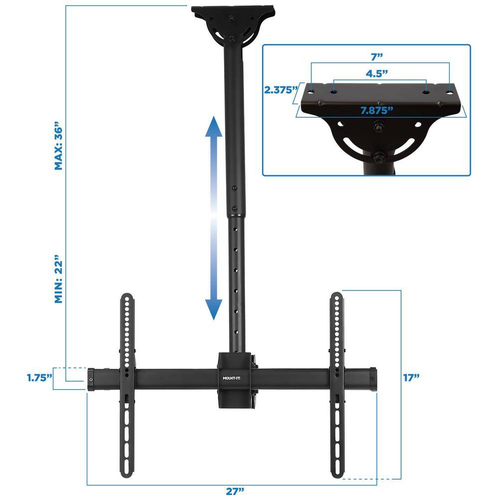 Mount-It 37 in. - 70 in. Dual Full Motion TV Ceiling Mount with 20-Degree Tilt 198 lbs. Load Capacity MI-510