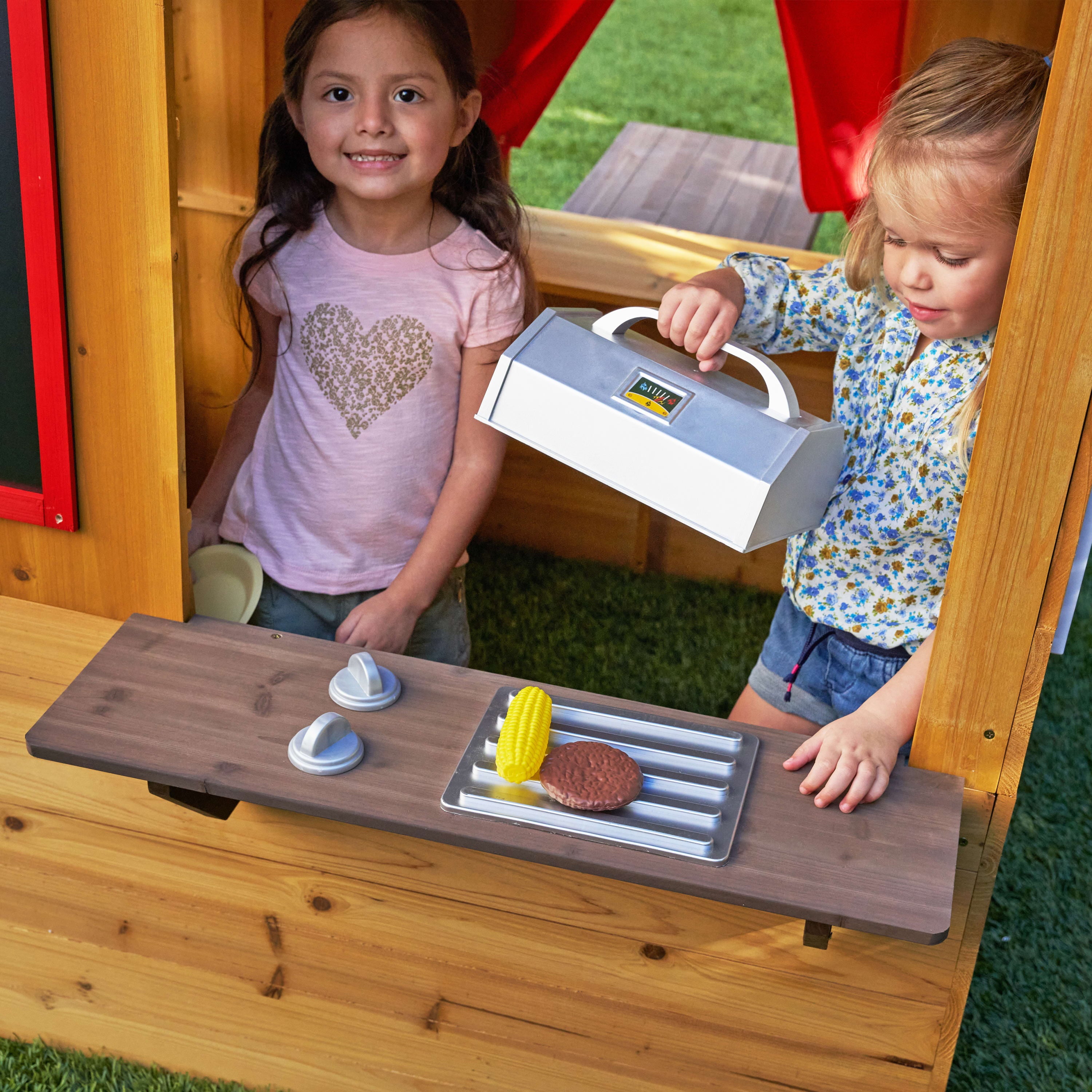 KidKraft Modern Outdoor Wooden Playhouse with Picnic Table, Mailbox and Outdoor Grill