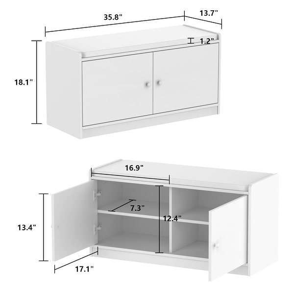 FUFU andGAGA Hallway Shoes Storage Cabinet Bench with 2-Door and Padded Seat Cushion - - 35268388