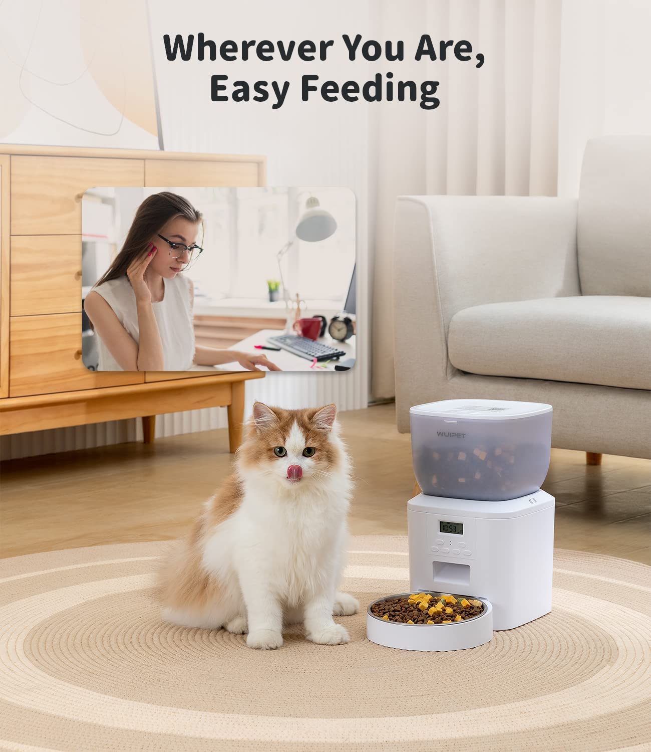 Automatic Cat Feeders， Anti-Clogging Design Pet Dry Food Dispenser with Voice Recorder， Timed Cat Feeder with Desiccant Bag， Programmable Timer Pet Feeder - Up to 20 Portions 6 Meals Per Day