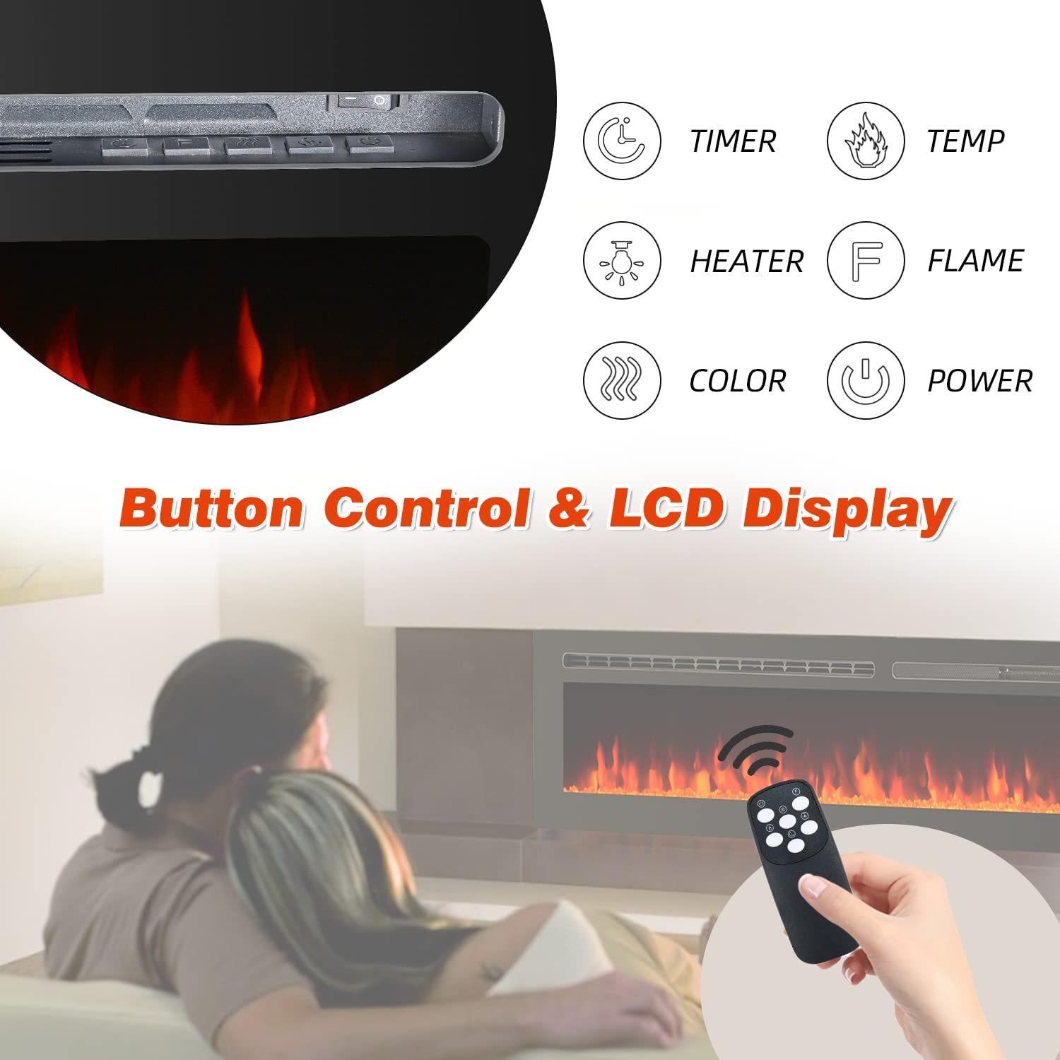 Yoleny 100 inch Electric Fireplace with Free Standing,Wall Mounted Fireplace Insert Heater, Recessed Electric Fireplace, 9 Color LED Flamer, 750/1500W