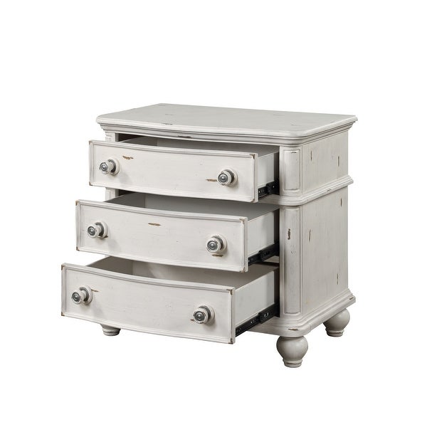 ACME Jaqueline Nightstand in Light Gray Linen and Antique White Finish - - 36813732