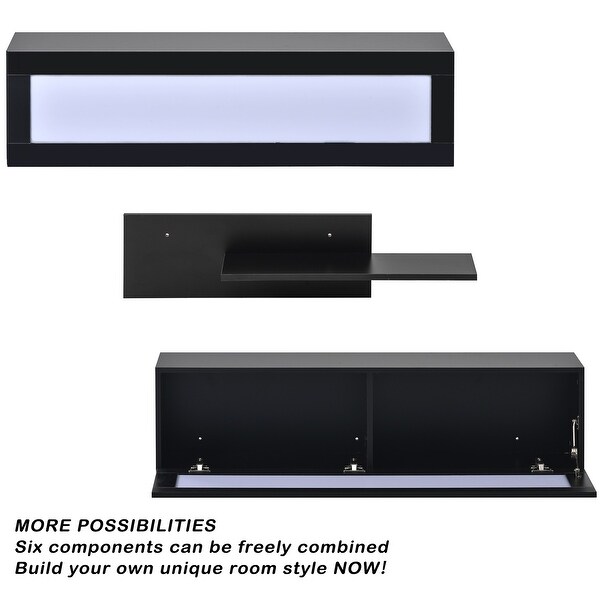 95''W High Gloss RGB LED Wall Mount Floating DIY TV Stand with Modular Assembly