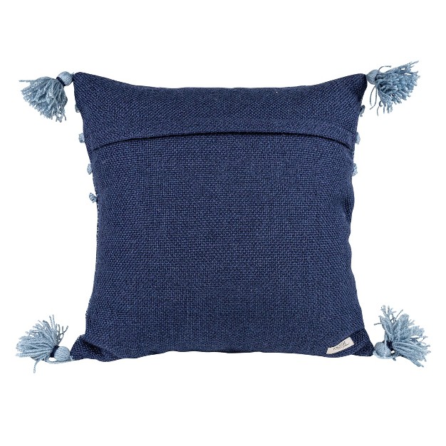 Blue With Corner Tassels 18x18 Hand Woven Filled Outdoor Pillow Foreside Home amp Garden